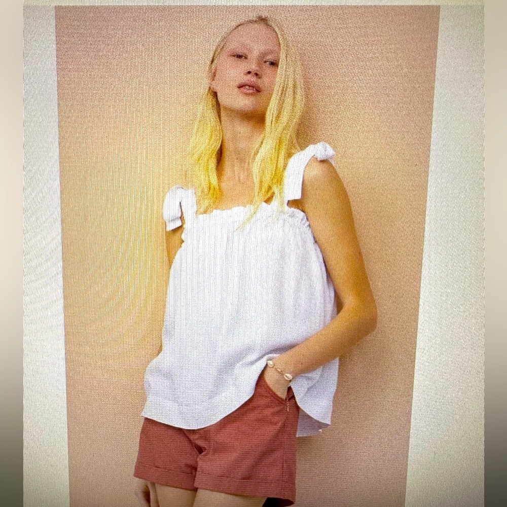 H&M jacquard floral tie shoulder swingy white tank NWT size XXL